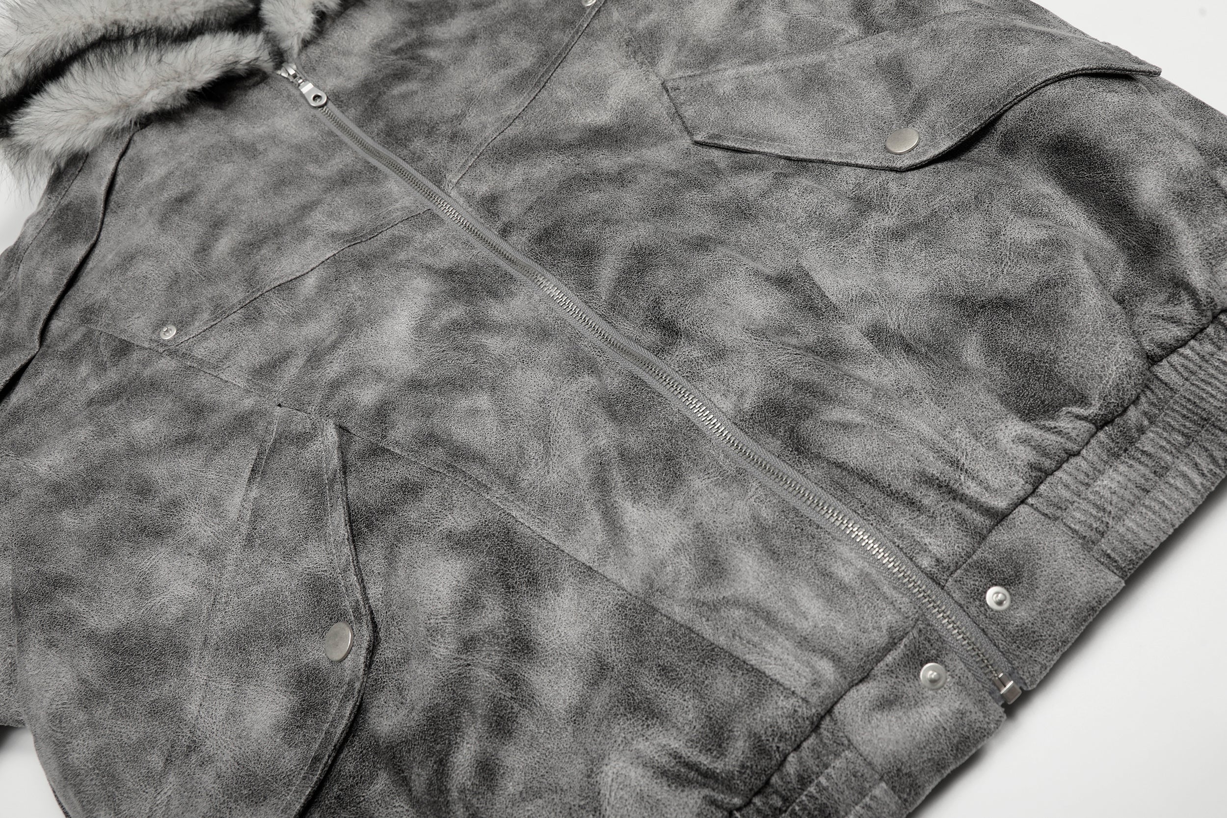 3-6-5.shop Washed Faux-Fur Hooded Jacket