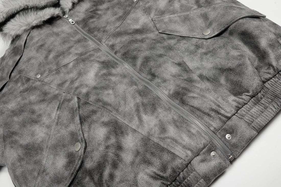 3-6-5.shop Washed Faux-Fur Hooded Jacket