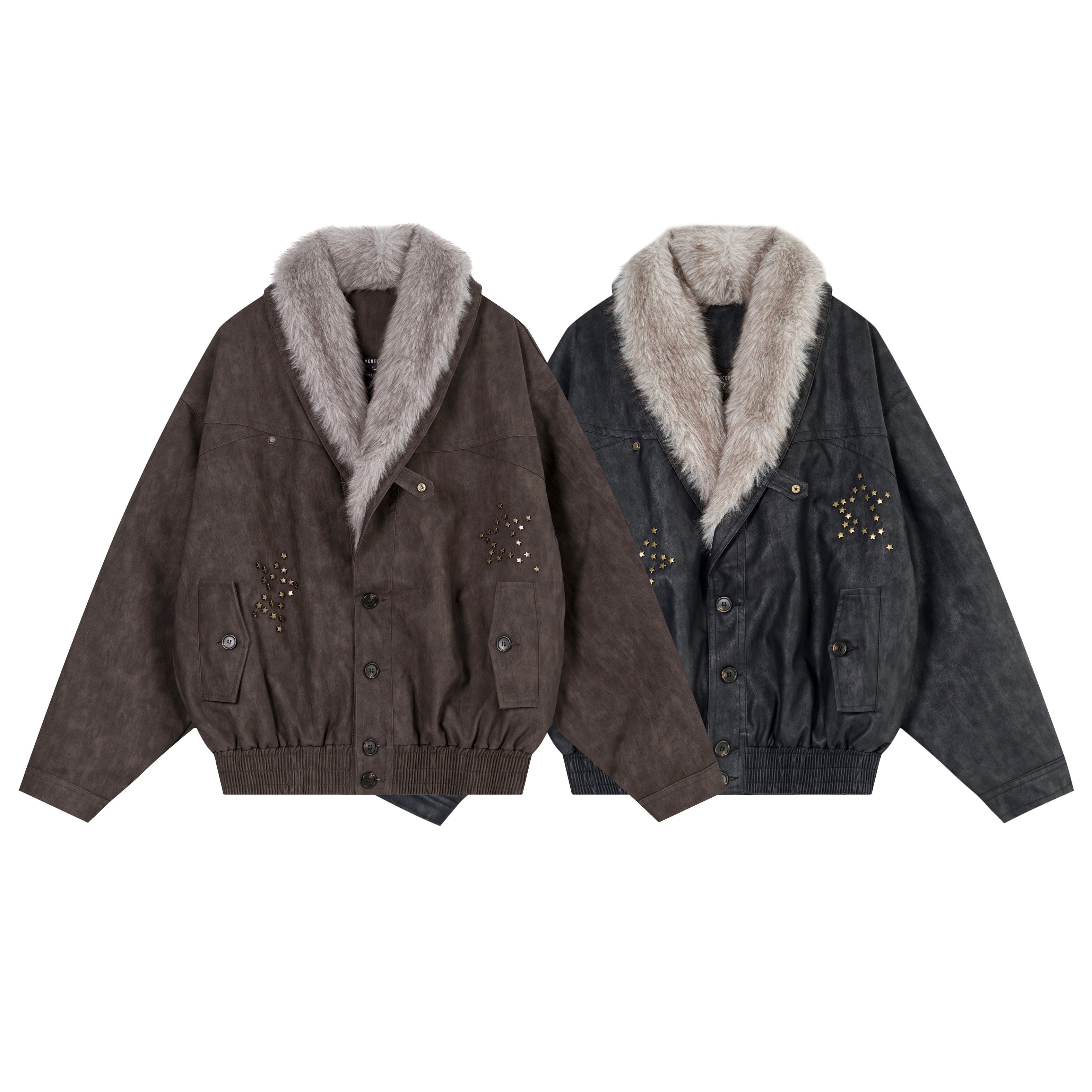 3-6-5.shop Fur-Collar Studded PU Jacket