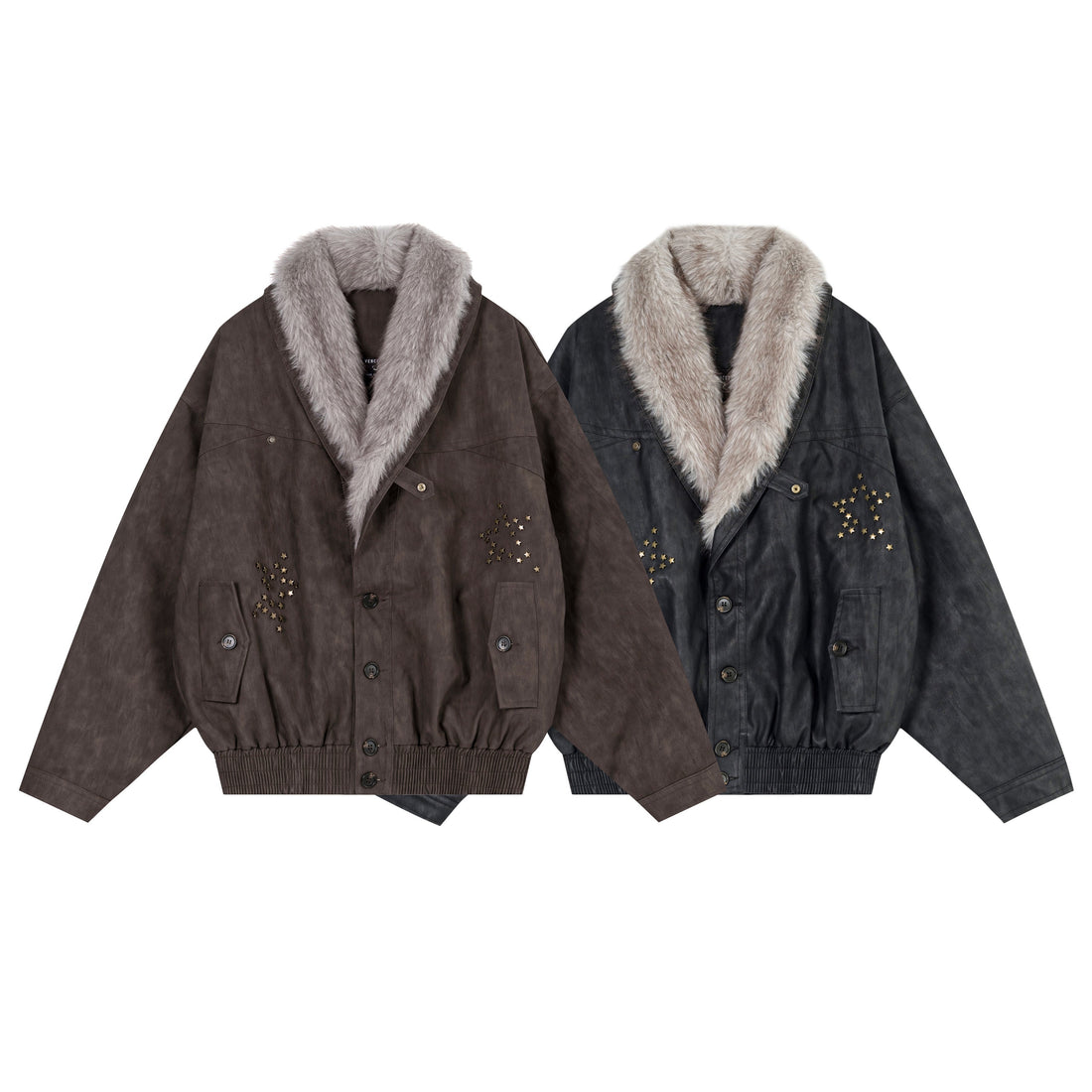 3-6-5.shop Fur-Collar Studded PU Jacket
