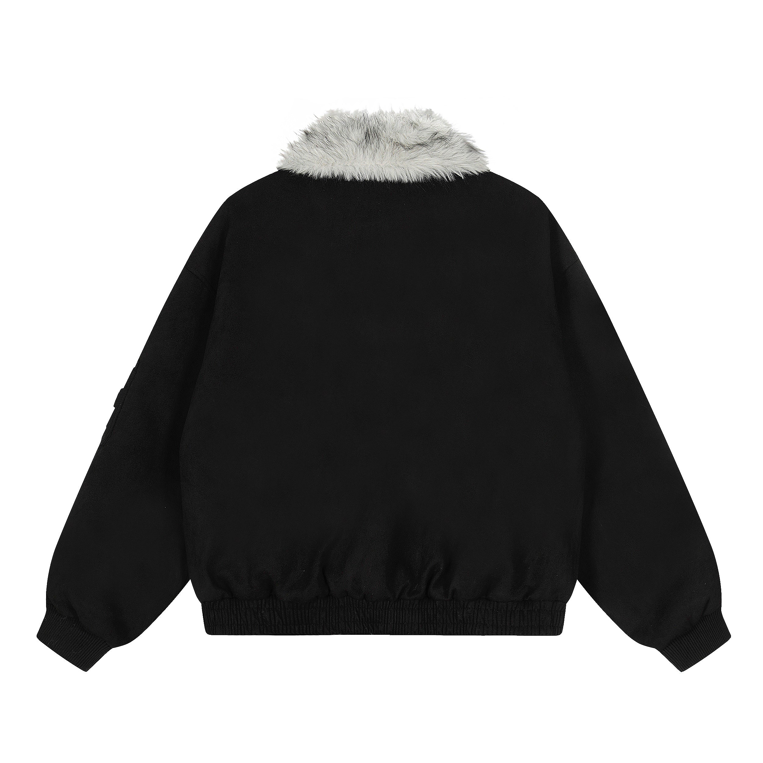 3-6-5.shop Faux Fur Collar Suede-Texture Buckle Bomber Jacket