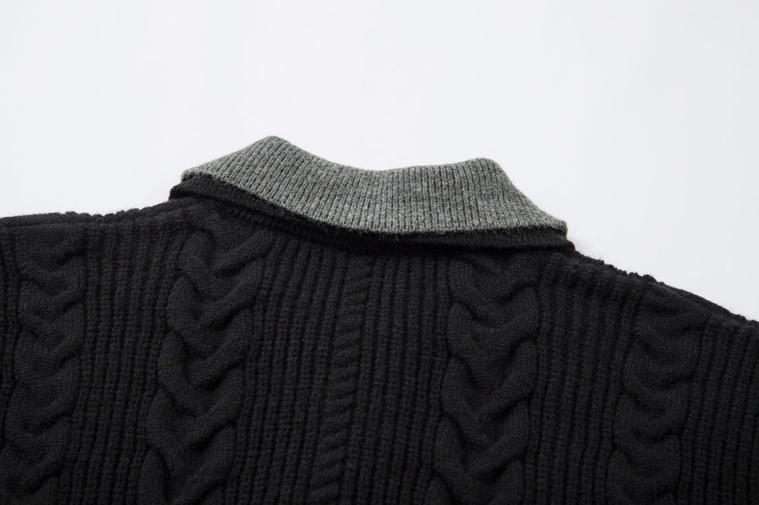 3-6-5.shop Vintage Cable Knit Polo Sweater
