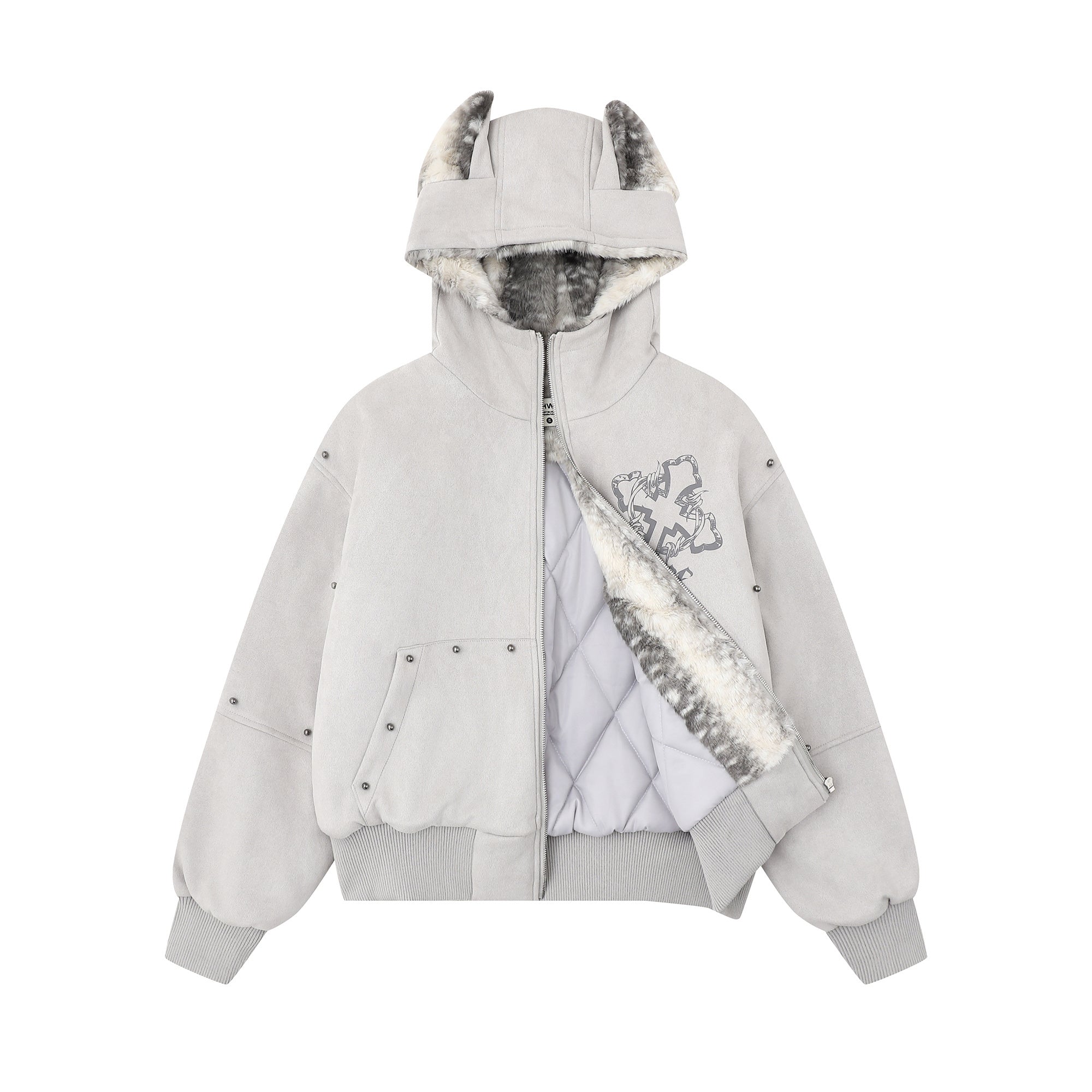 3-6-5.shop Furry-Ear Stretch Hoodie Jacket