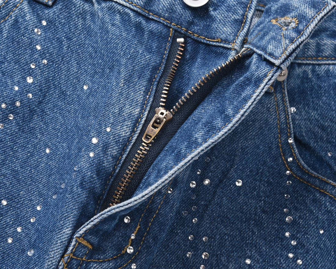 3-6-5.shop Rhinestone Burst Denim Shorts