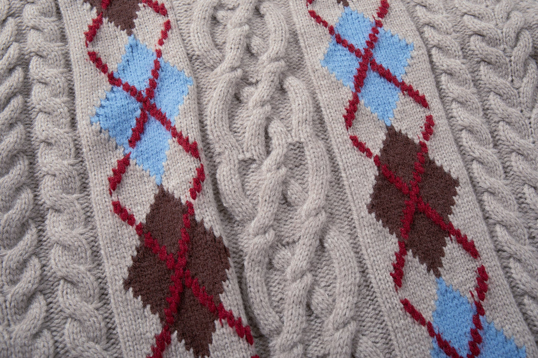 3-6-5.shop Argyle Cable Knit Sweater