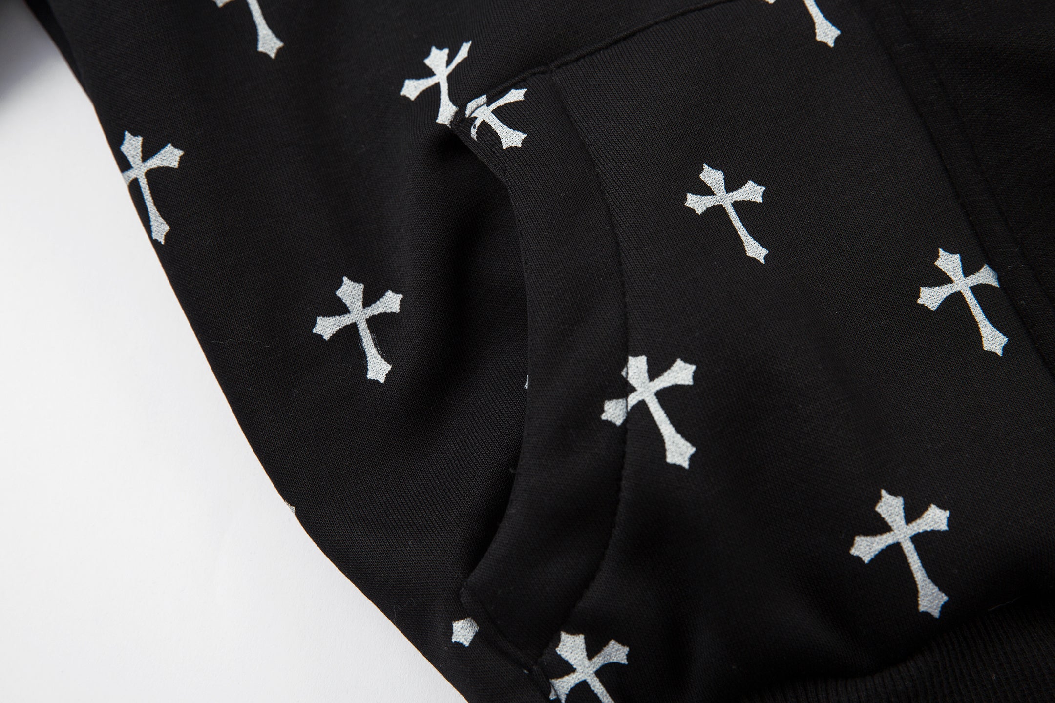 3-6-5.shop Cross Print Faux Fur Hooded Jacket