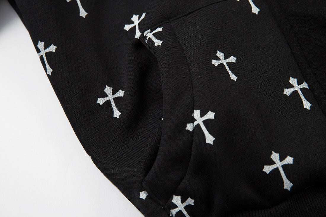 3-6-5.shop Cross Print Faux Fur Hooded Jacket