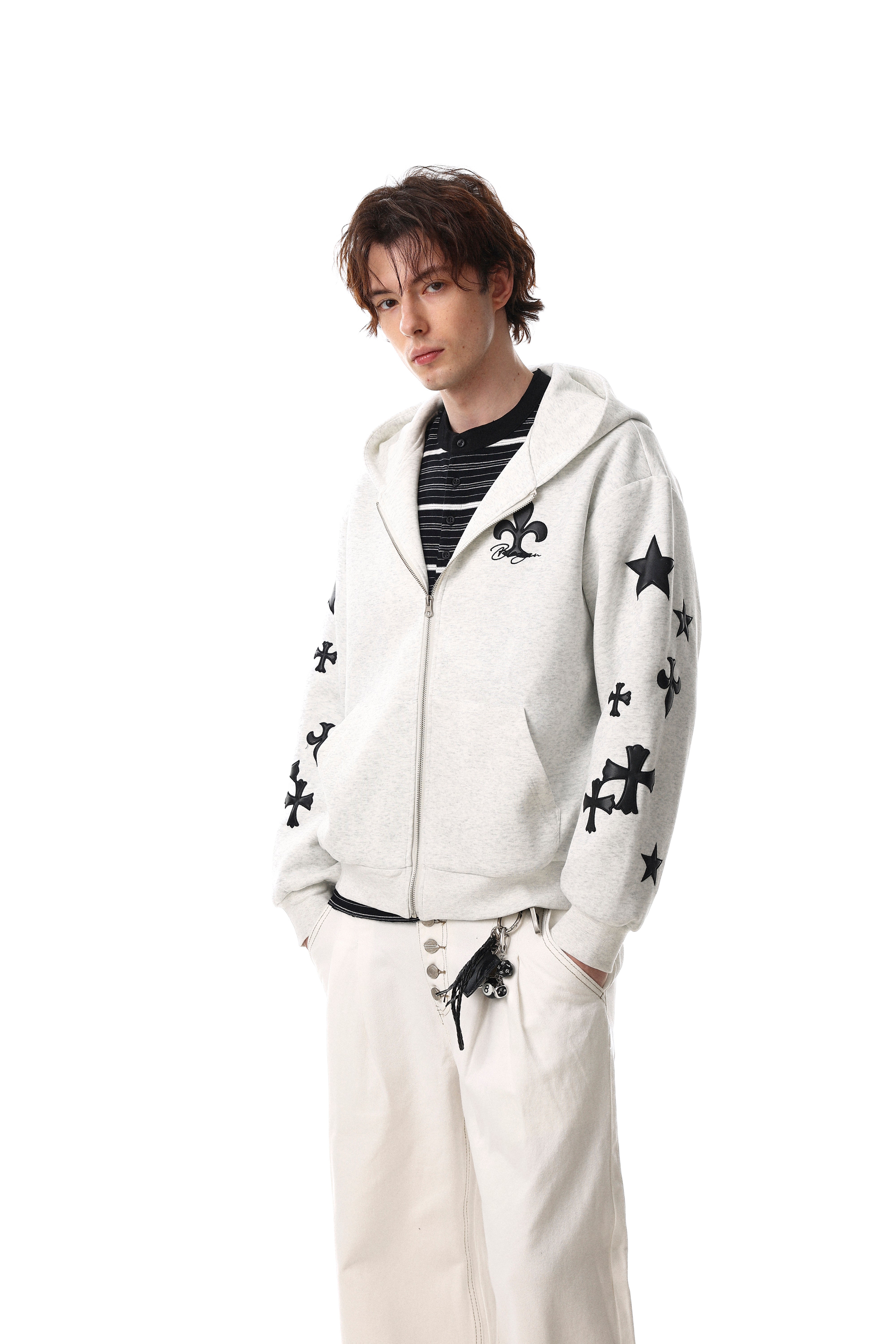 3-6-5.shop Cross Emblem Zip Hoodie