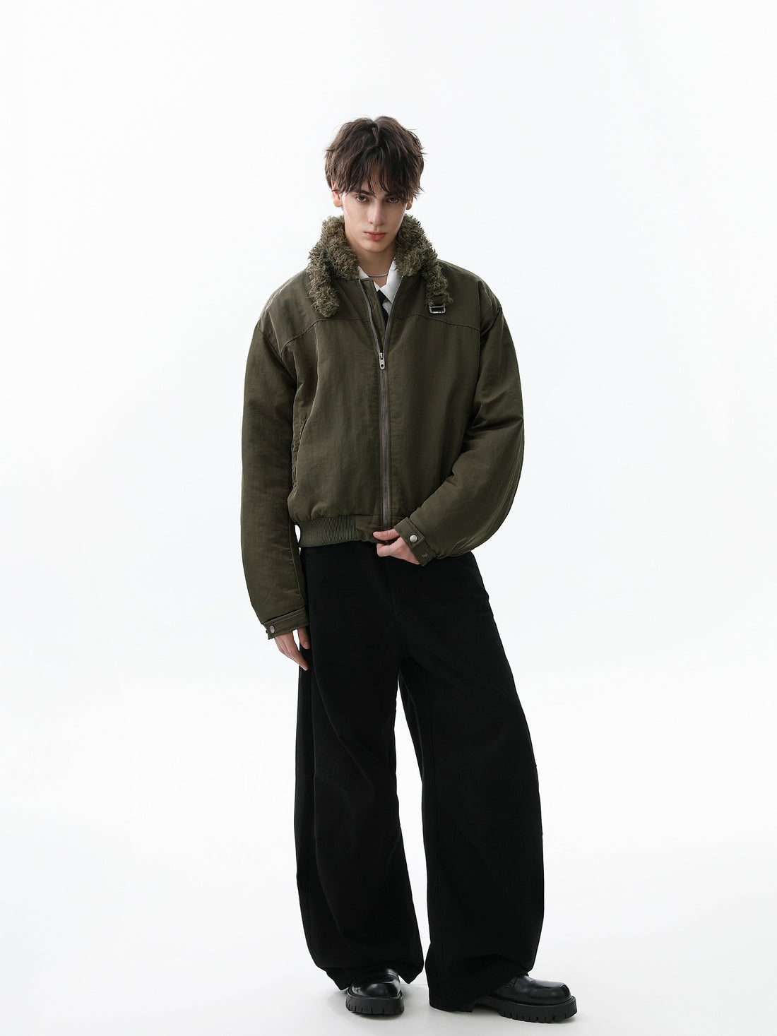 3-6-5.shop Faux Fur Collar Bomber Jacket