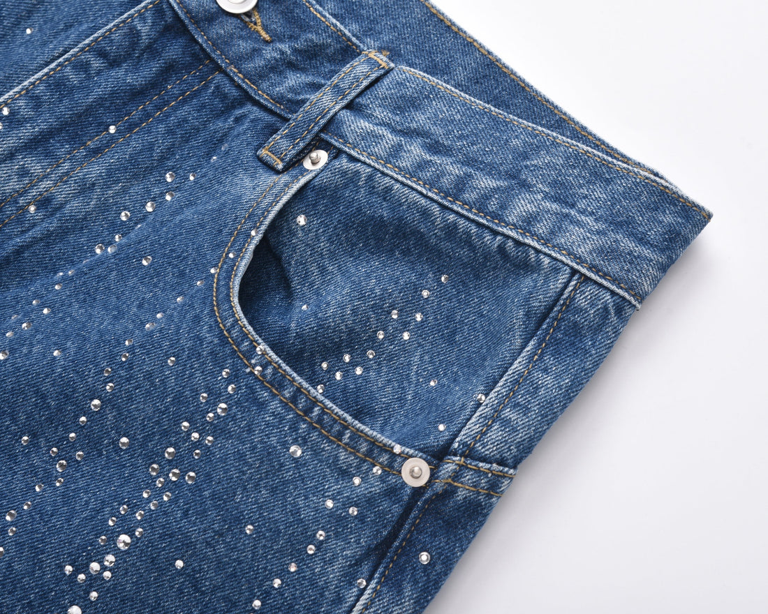 3-6-5.shop Rhinestone Burst Denim Shorts