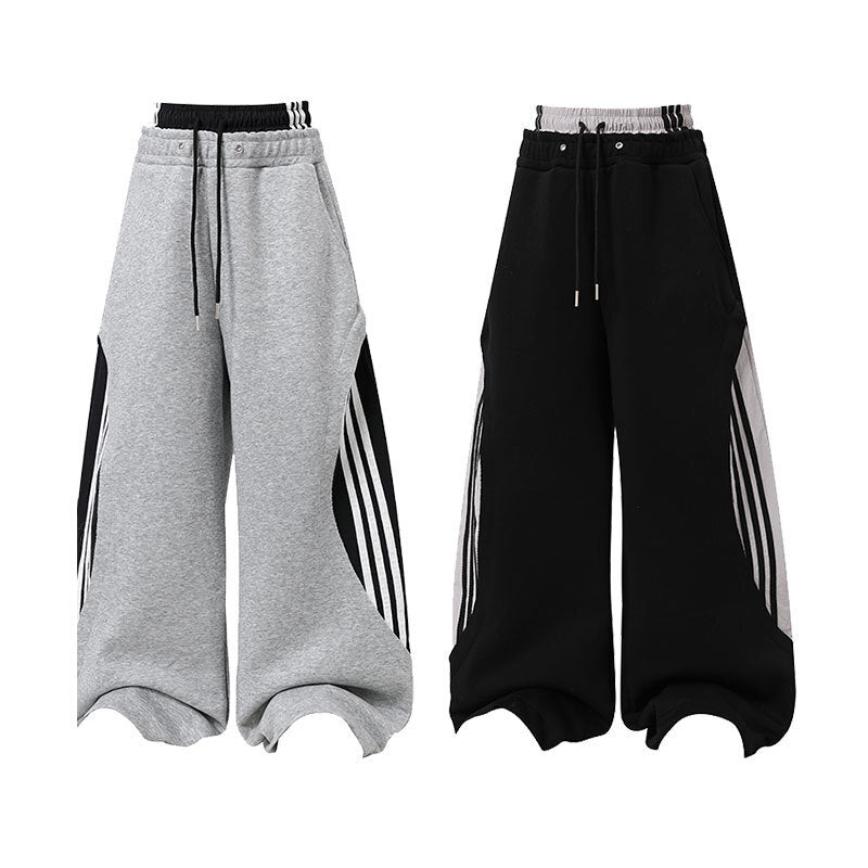 3-6-5.shop Double-Waist Stripe Wide-Leg Sweatpants