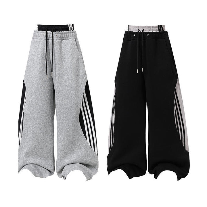 3-6-5.shop Double-Waist Stripe Wide-Leg Sweatpants