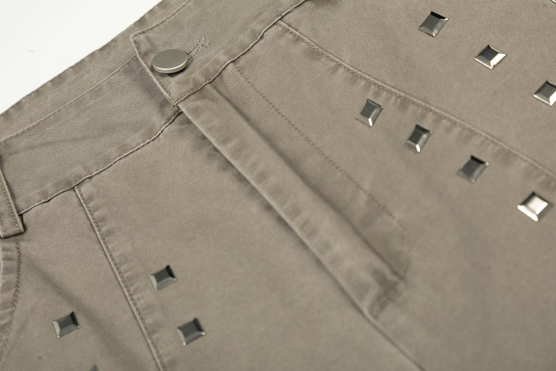 3-6-5.shop Stud Detail Wide-Leg Pants