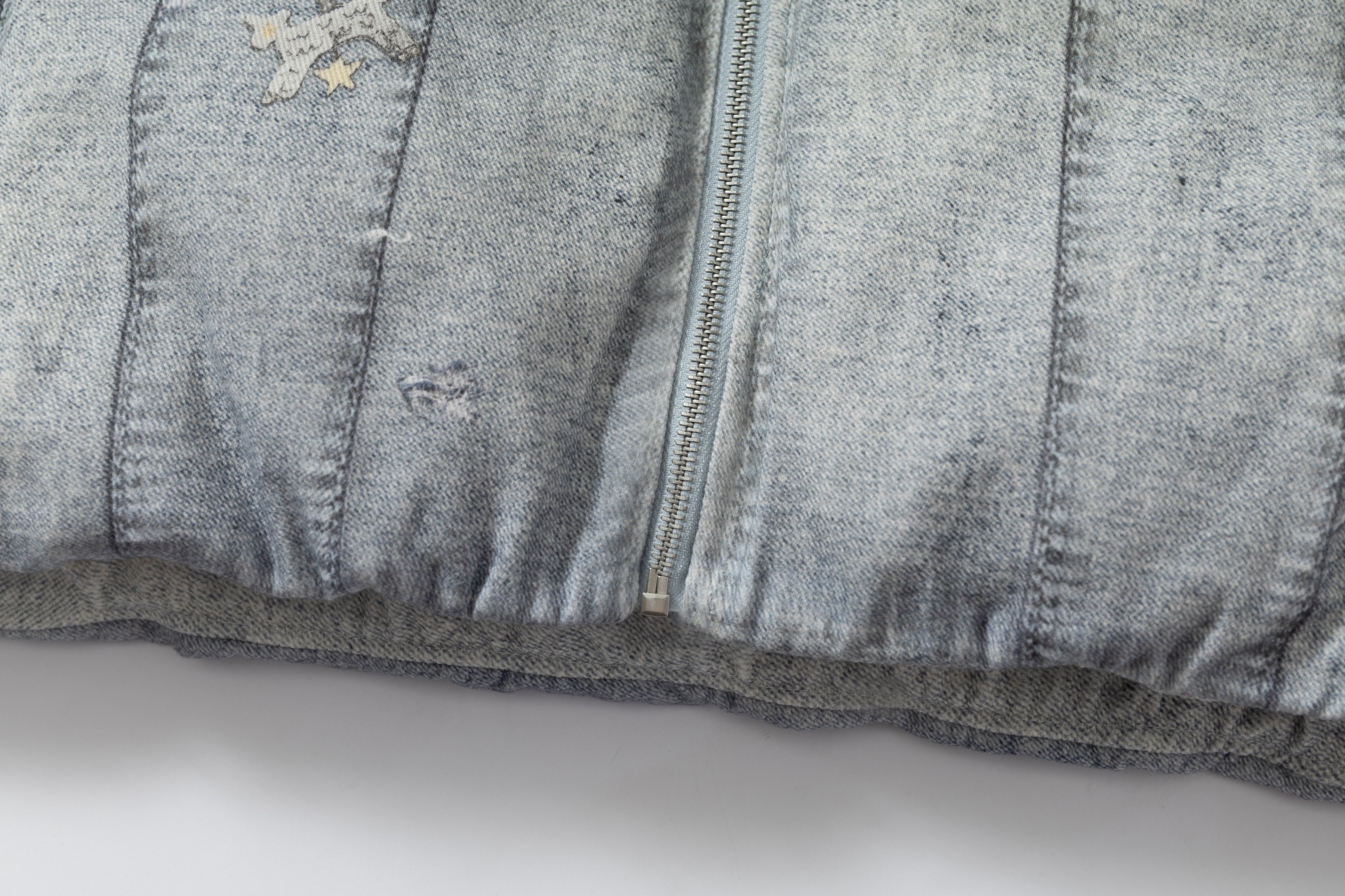 3-6-5.shop Patchwork Distressed Denim Puffer Jacket