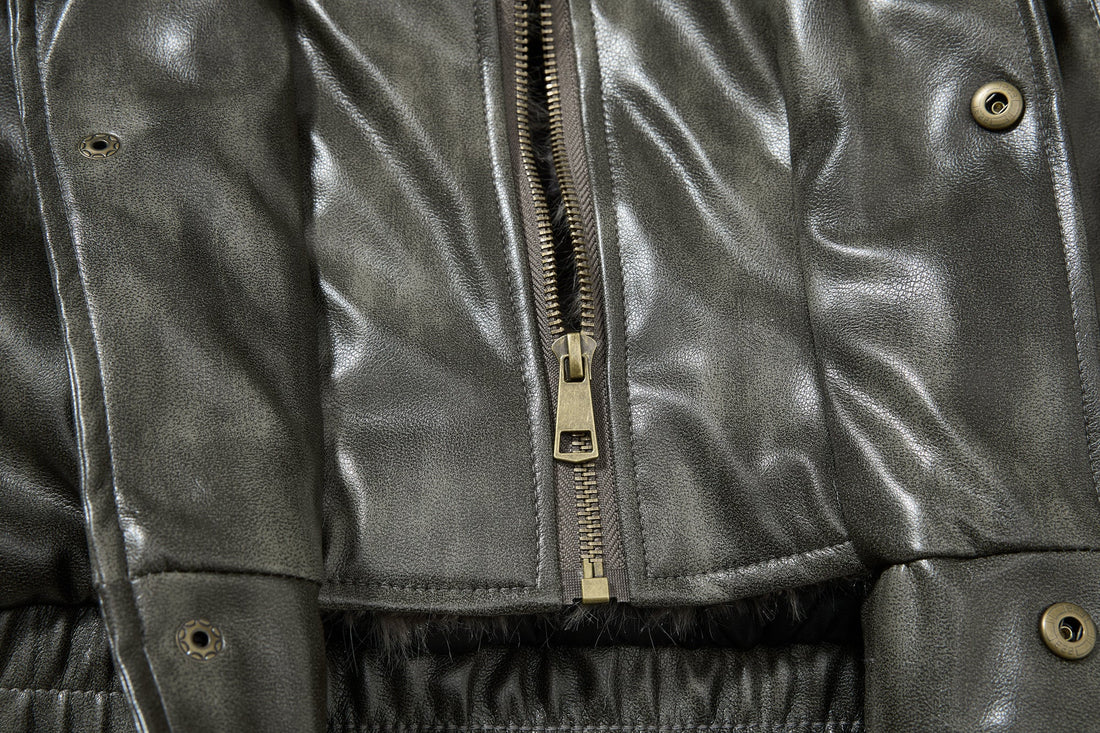 3-6-5.shop Faux Leather Bomber Jacket