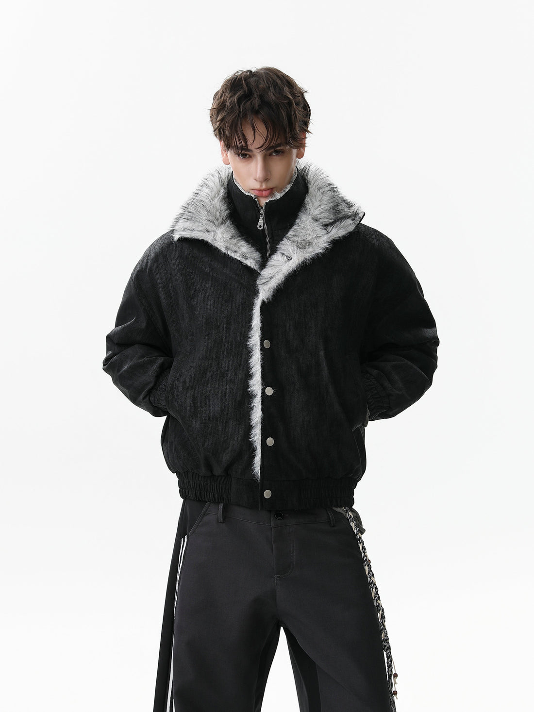 3-6-5.shop Faux Fur Trim High-Neck Bomber Jacket