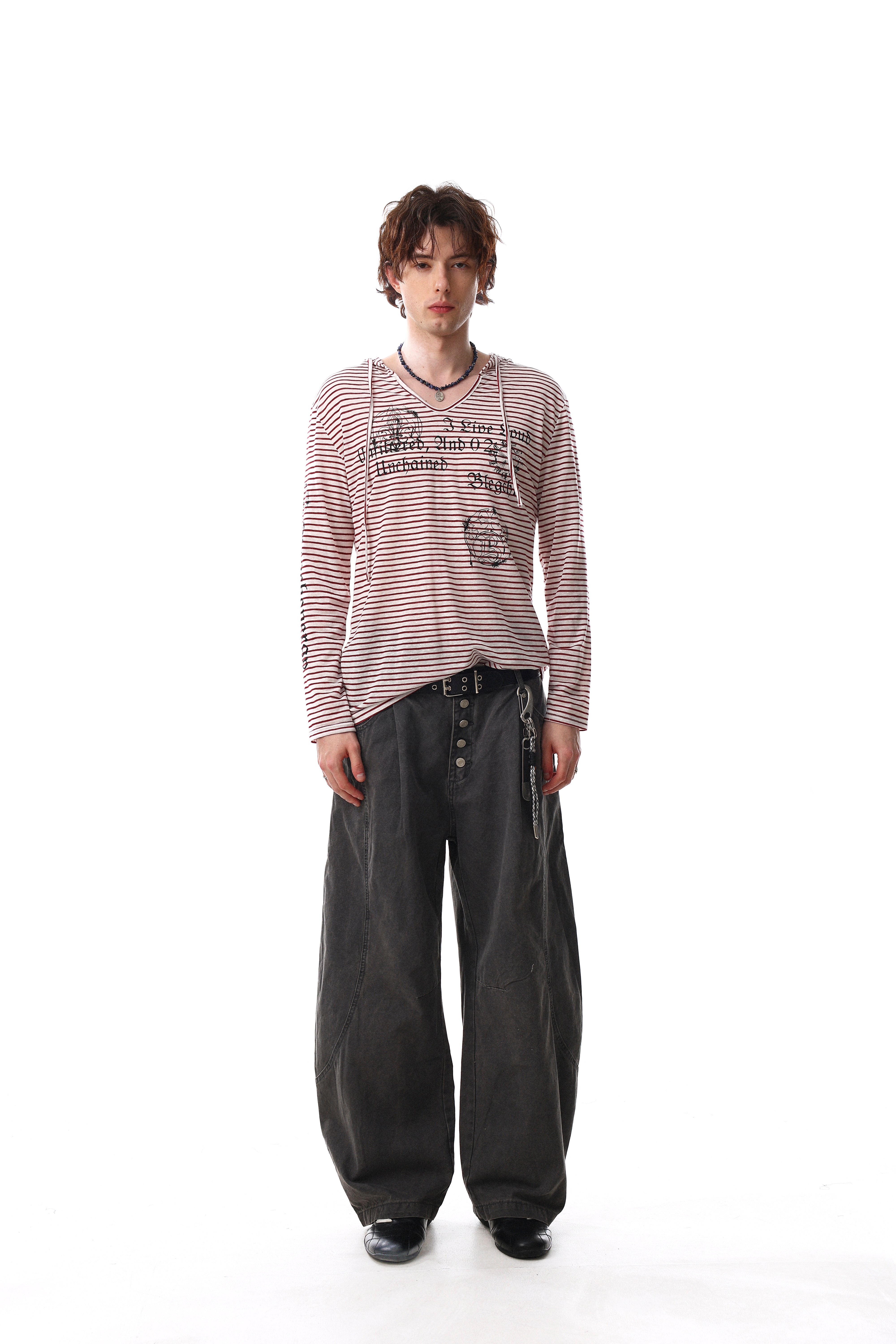 3-6-5.shop Striped Graphic Hooded Long Sleeve Tee