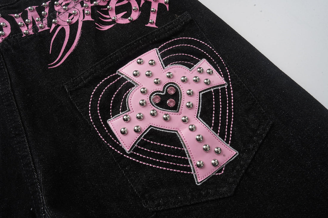 3-6-5.shop Cross Pocket Graphic Wide-Leg Jeans