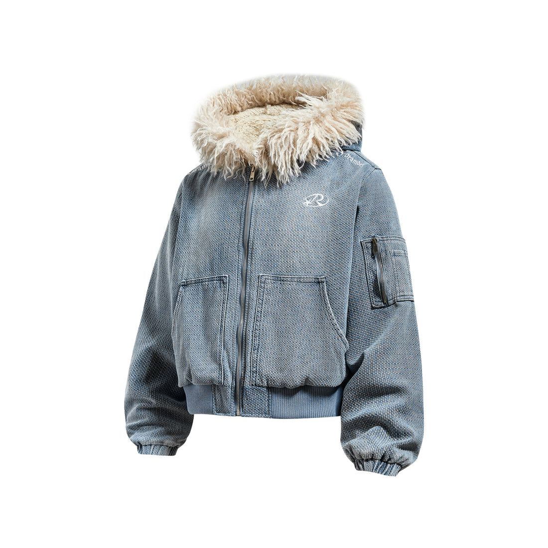 3-6-5.shop Fur-Trim Washed Hooded Jacket