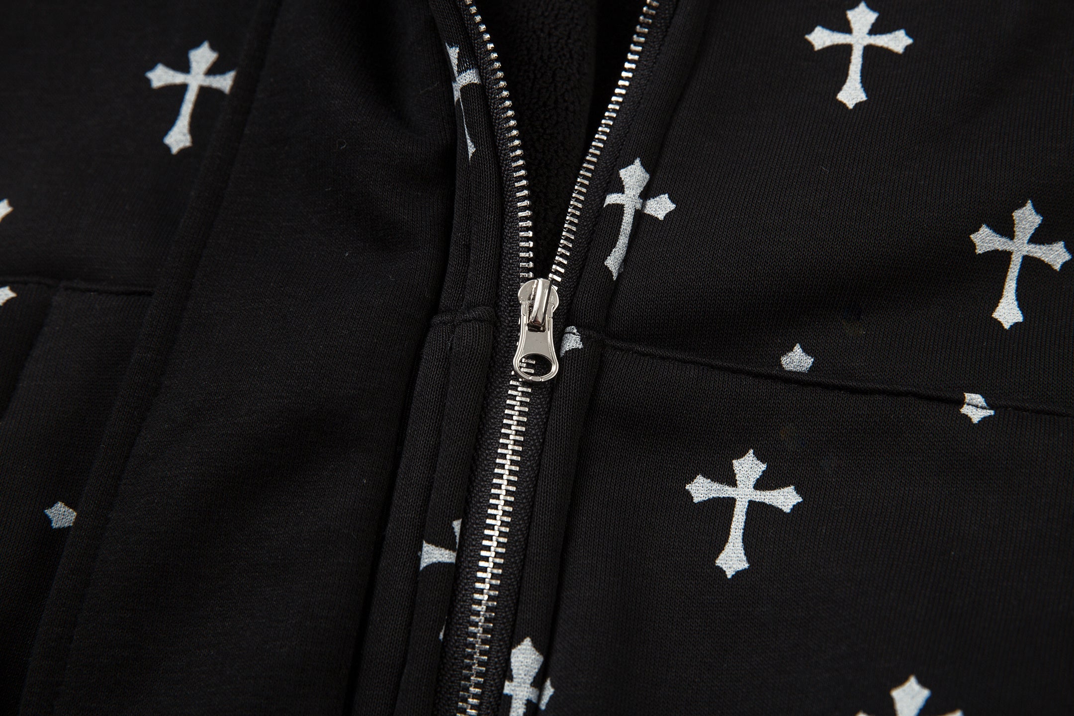 3-6-5.shop Cross Print Faux Fur Hooded Jacket