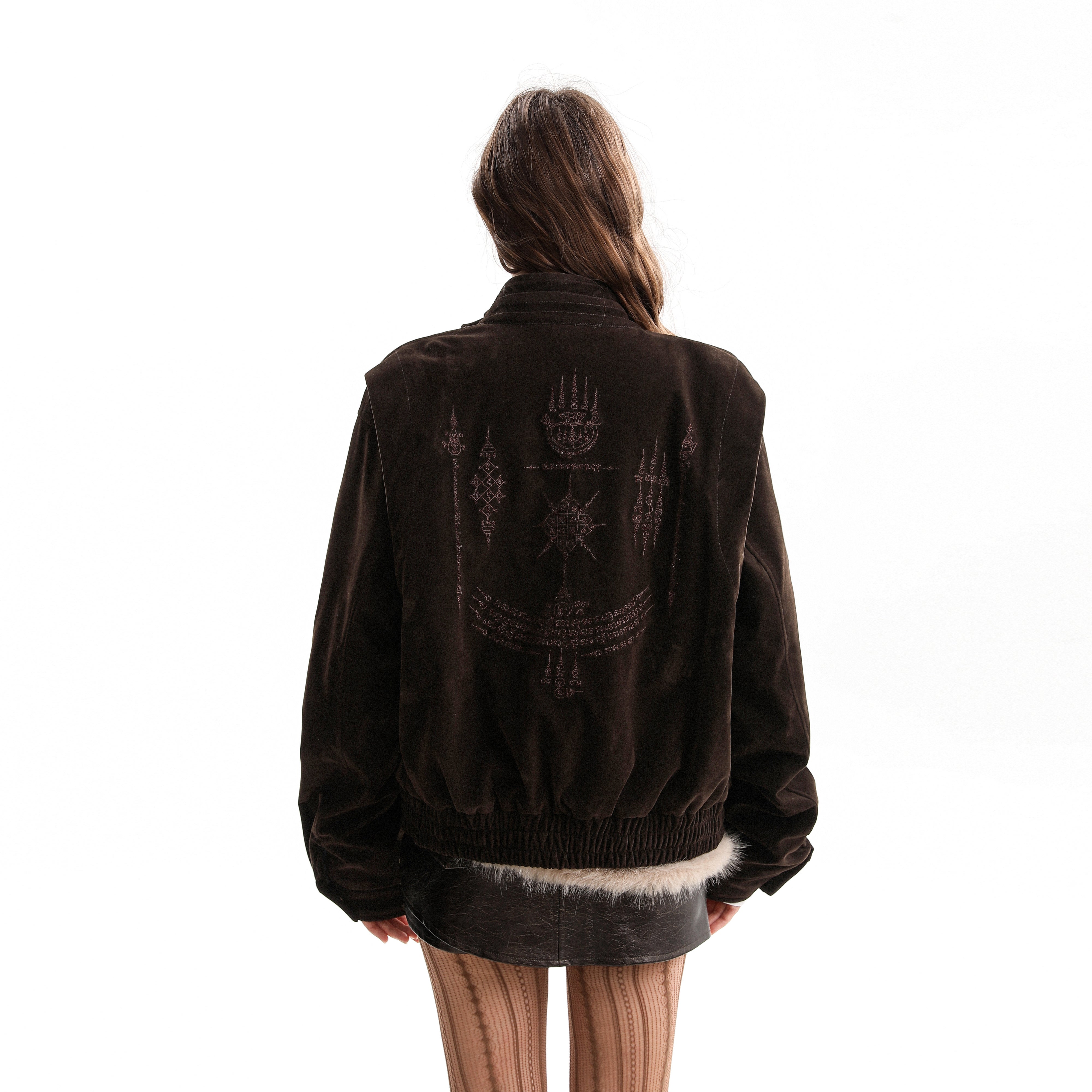 3-6-5.shop Embroidered Suede Metal Clasp Jacket