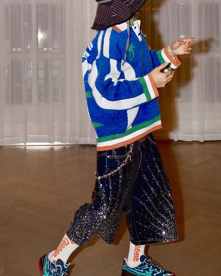 3-6-5.shop Rhinestone Burst Denim Shorts