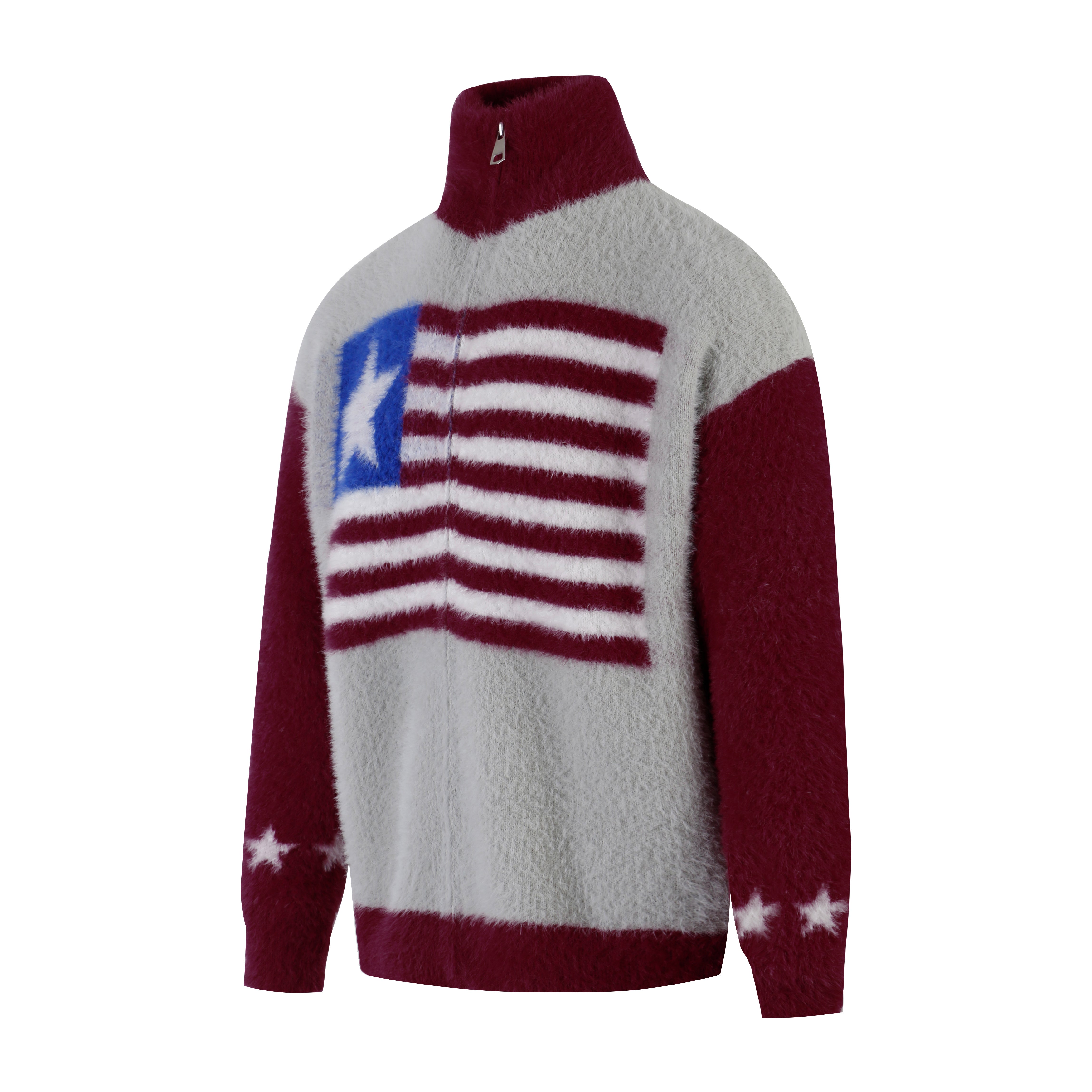 3-6-5.shop Flag Pattern Fuzzy Half-Zip Sweater