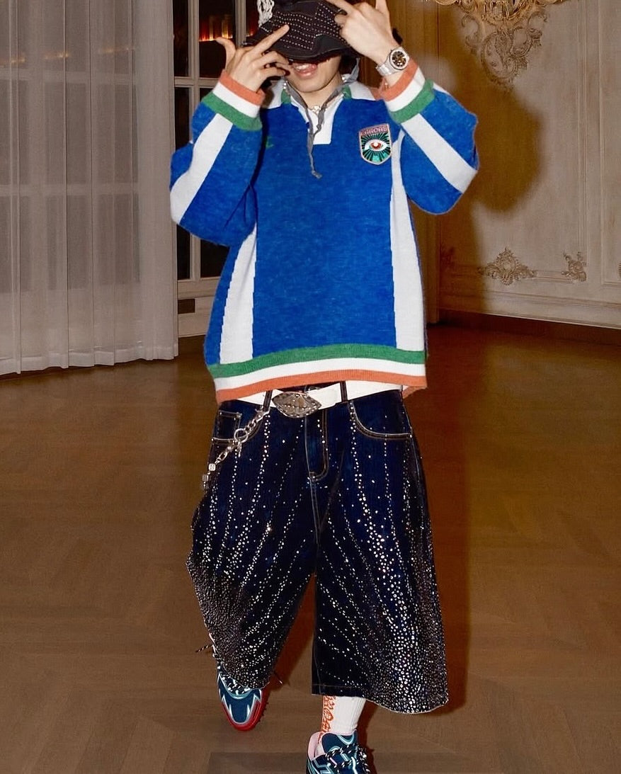 3-6-5.shop Rhinestone Burst Denim Shorts