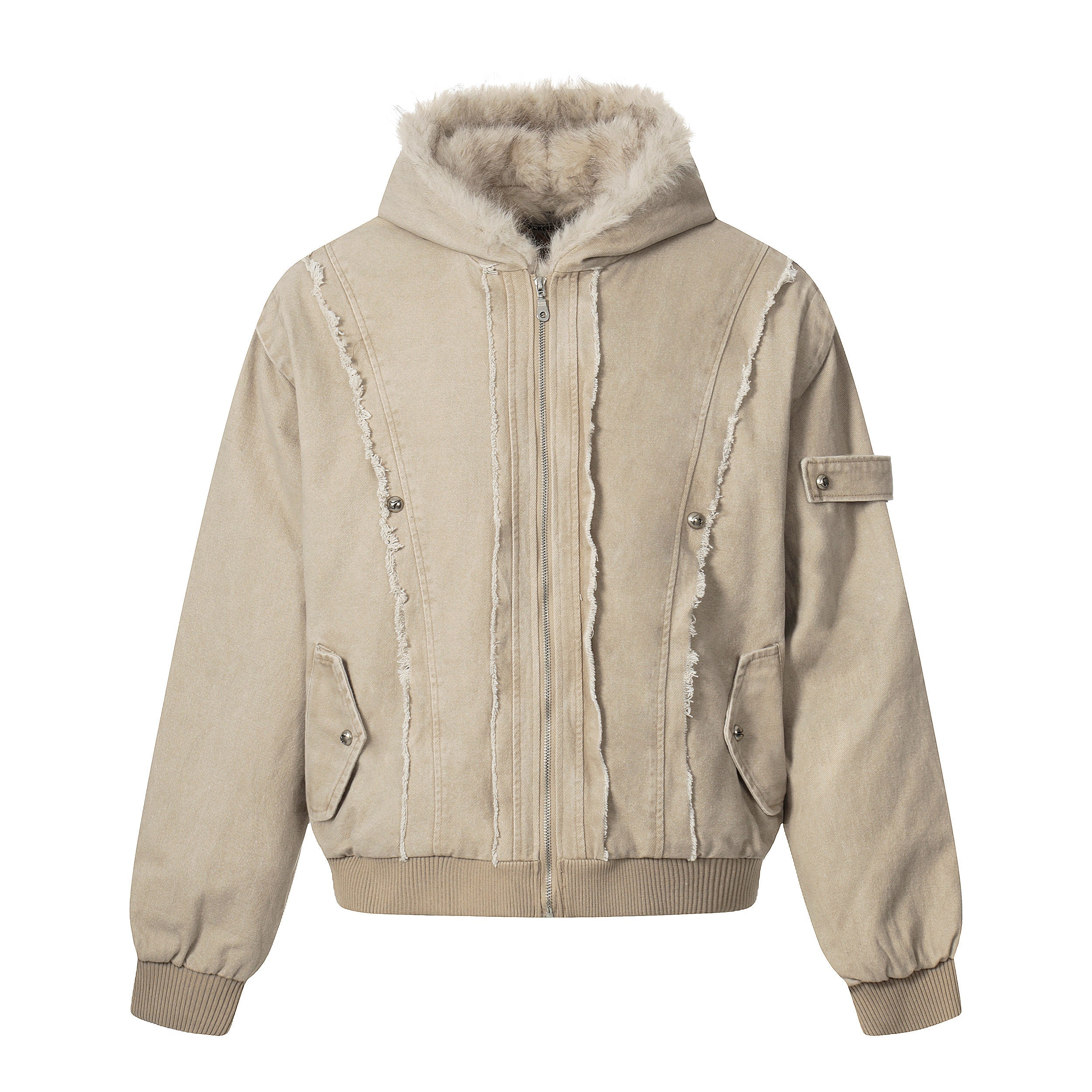 3-6-5.shop Washed Shearling-Lined Denim Hooded Jacket