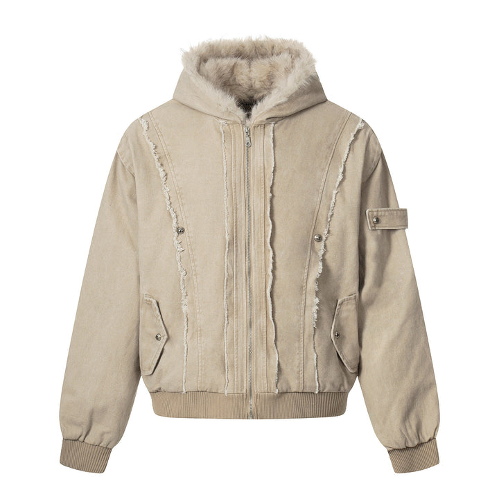 3-6-5.shop Washed Shearling-Lined Denim Hooded Jacket