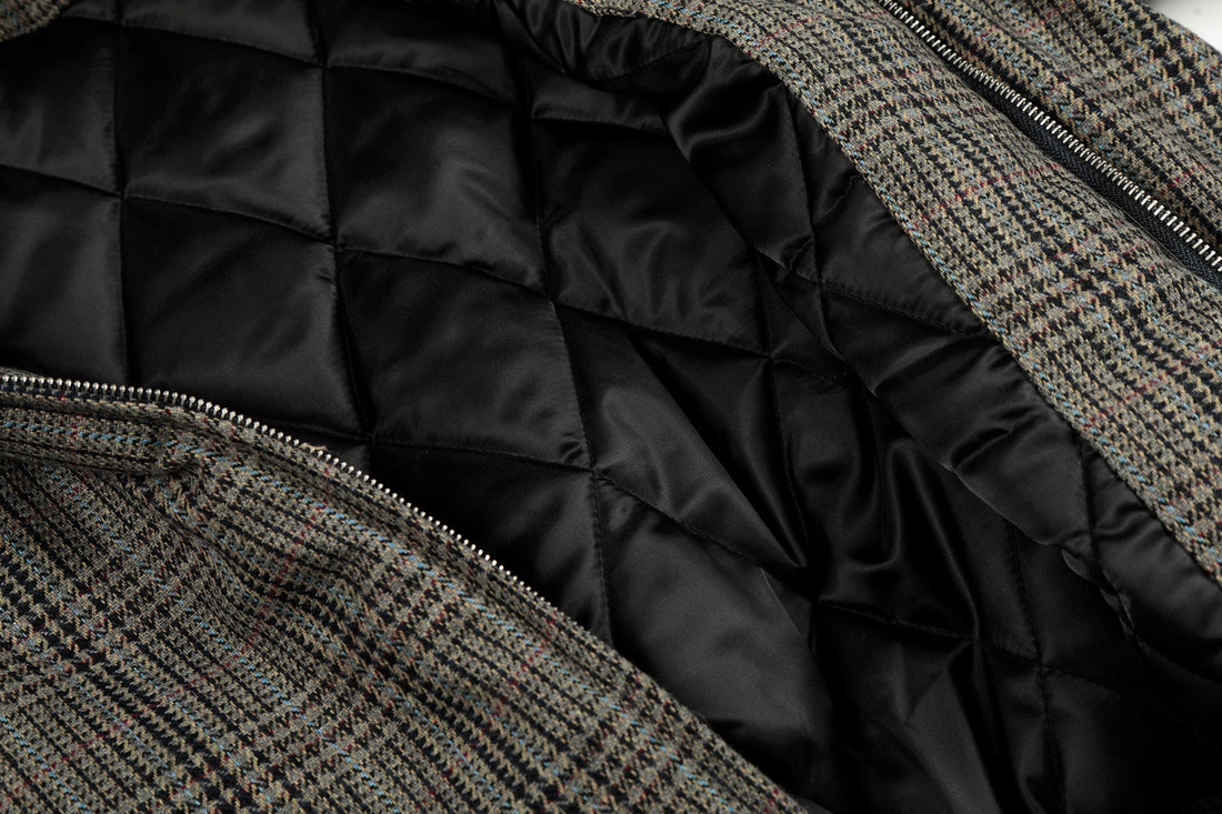 3-6-5.shop Vintage Check Wool Blend Bomber Jacket