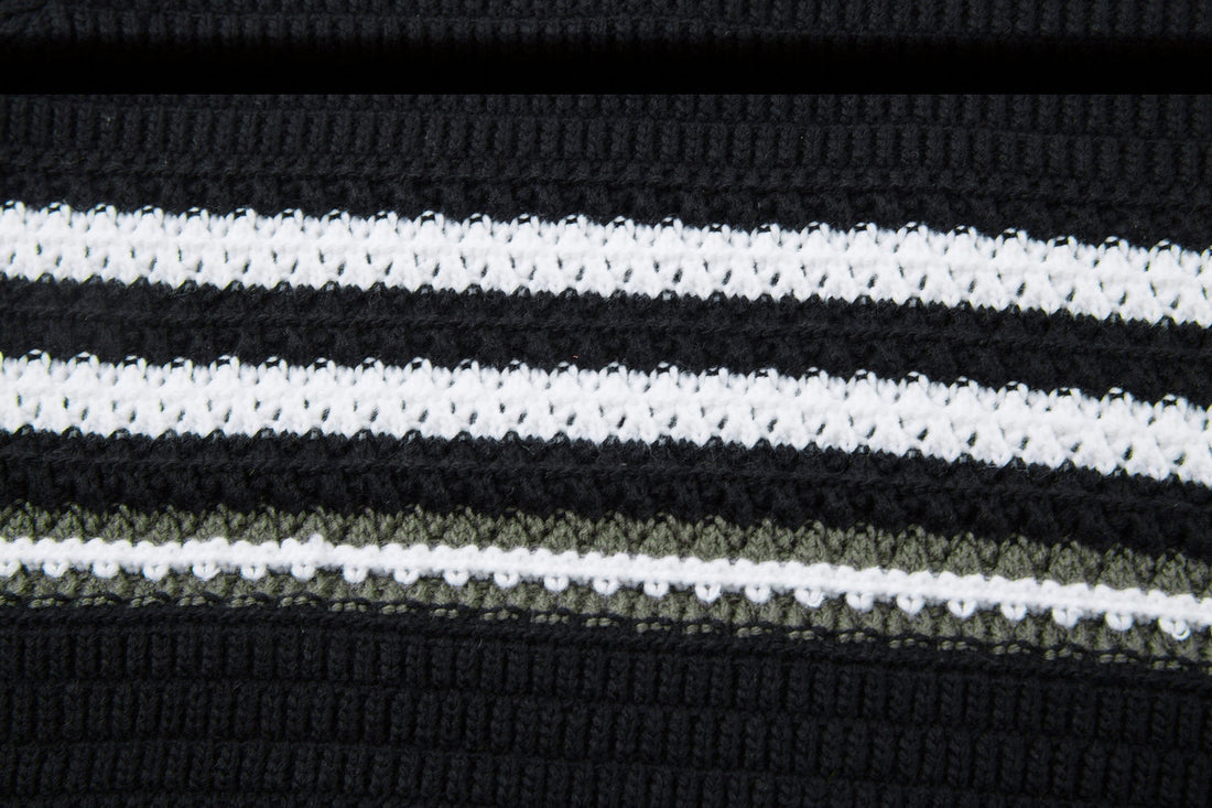 3-6-5.shop Striped Knit Polo Sweater