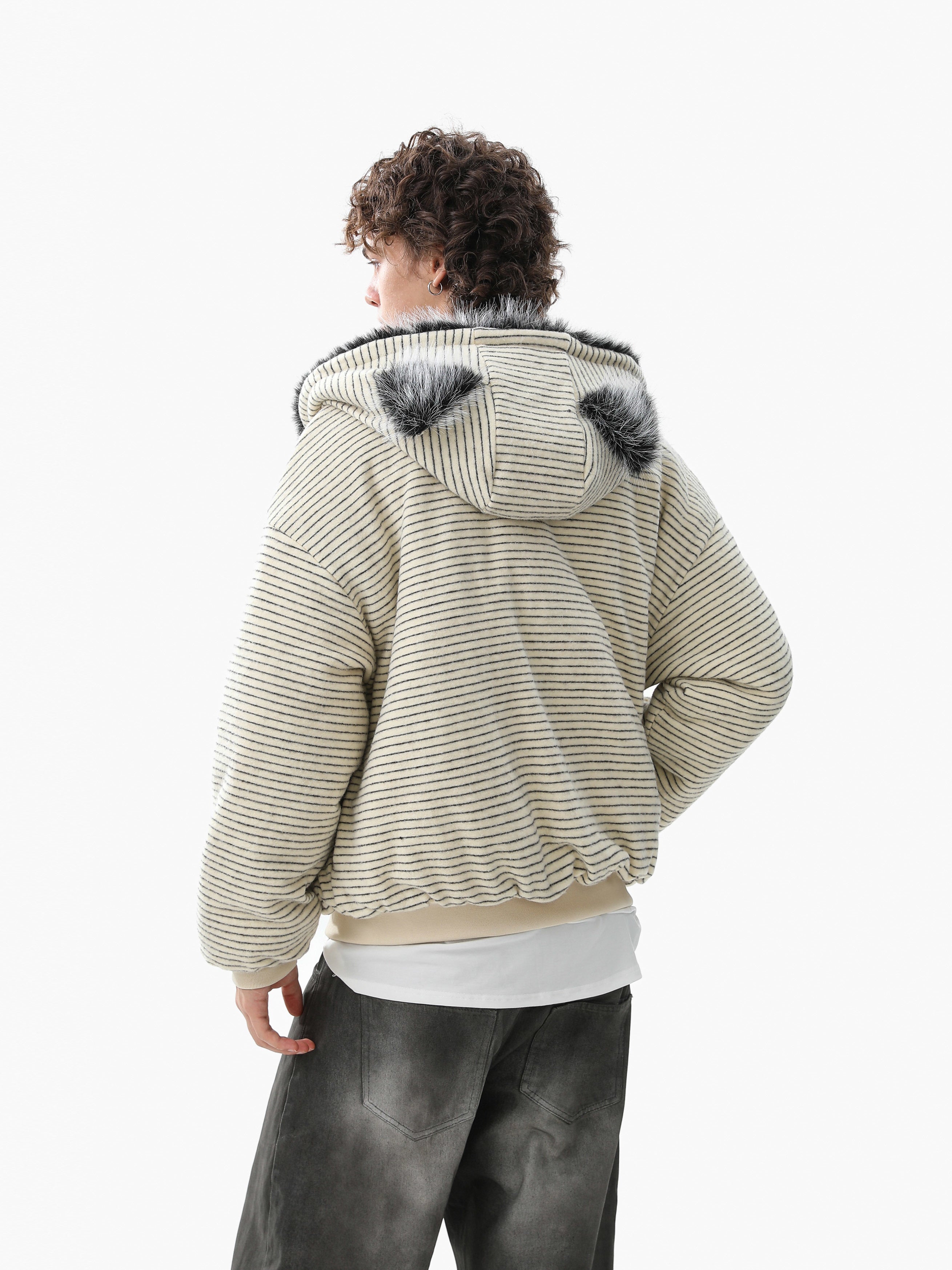 3-6-5.shop Faux-Fur Lined Striped Hoodie Jacket