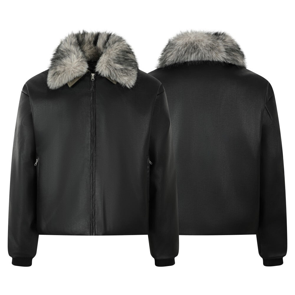 3-6-5.shop Detachable Fur Collar PU Jacket