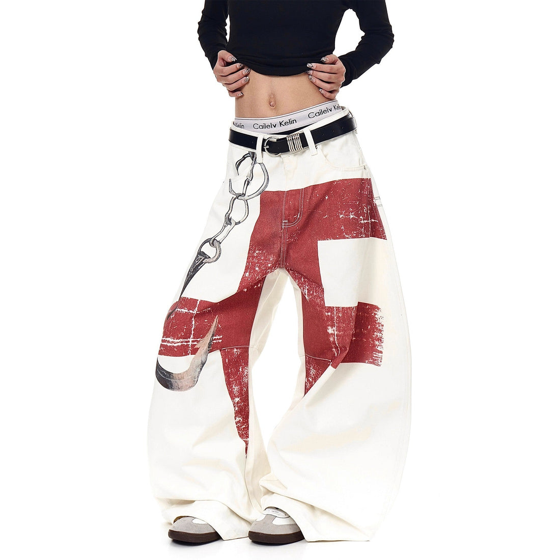 3-6-5.shop Chain Print Cross Barrel Jeans