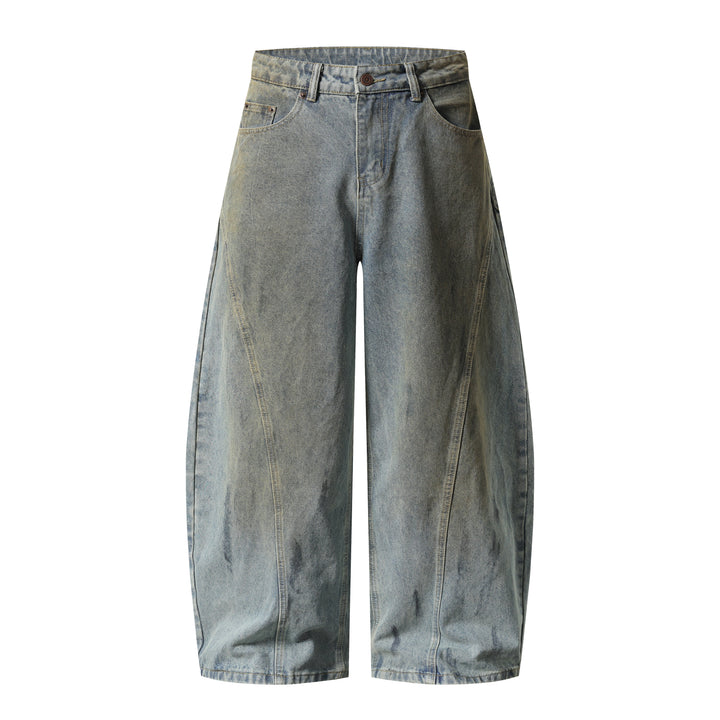 3-6-5.shop Faded Curved-Panel Wide-Leg Denim Pants