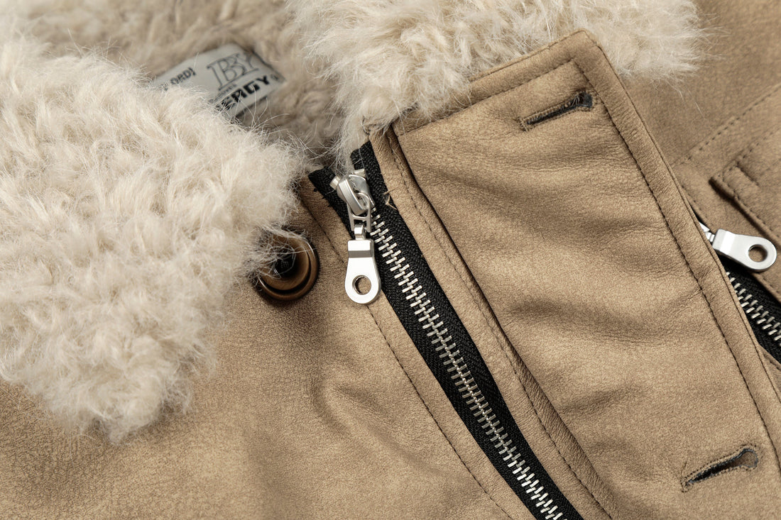 3-6-5.shop Faux Shearling Collar PU Jacket