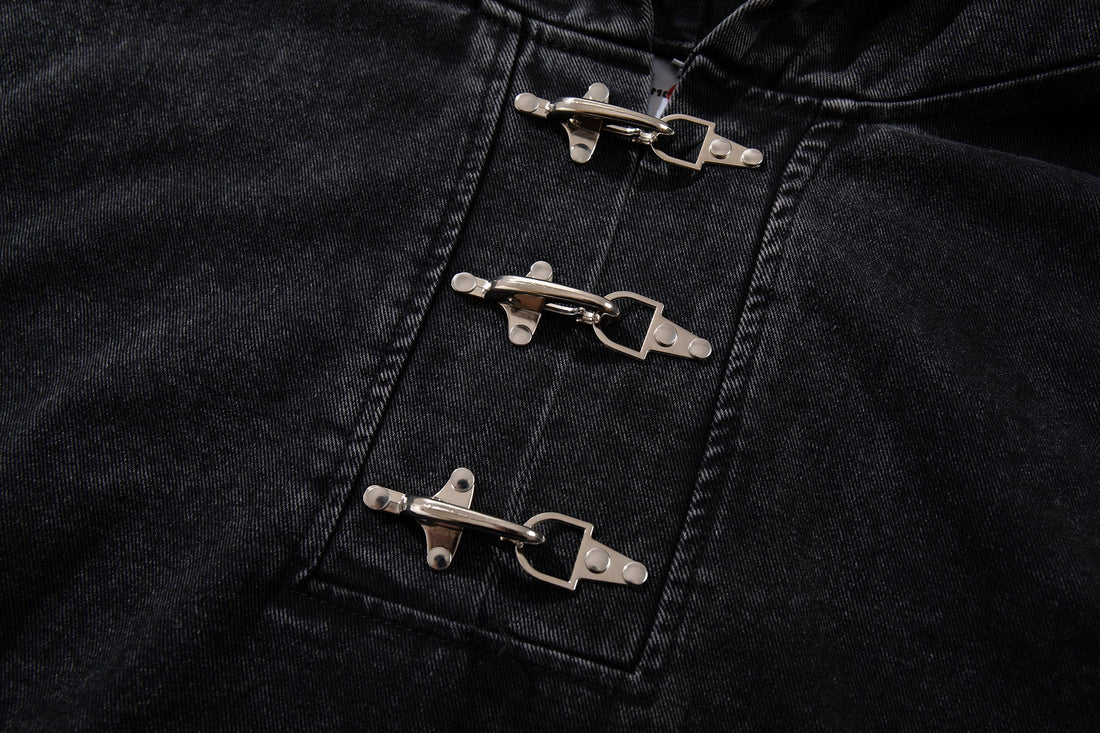 3-6-5.shop Toggle-Front Washed Denim Hoodie