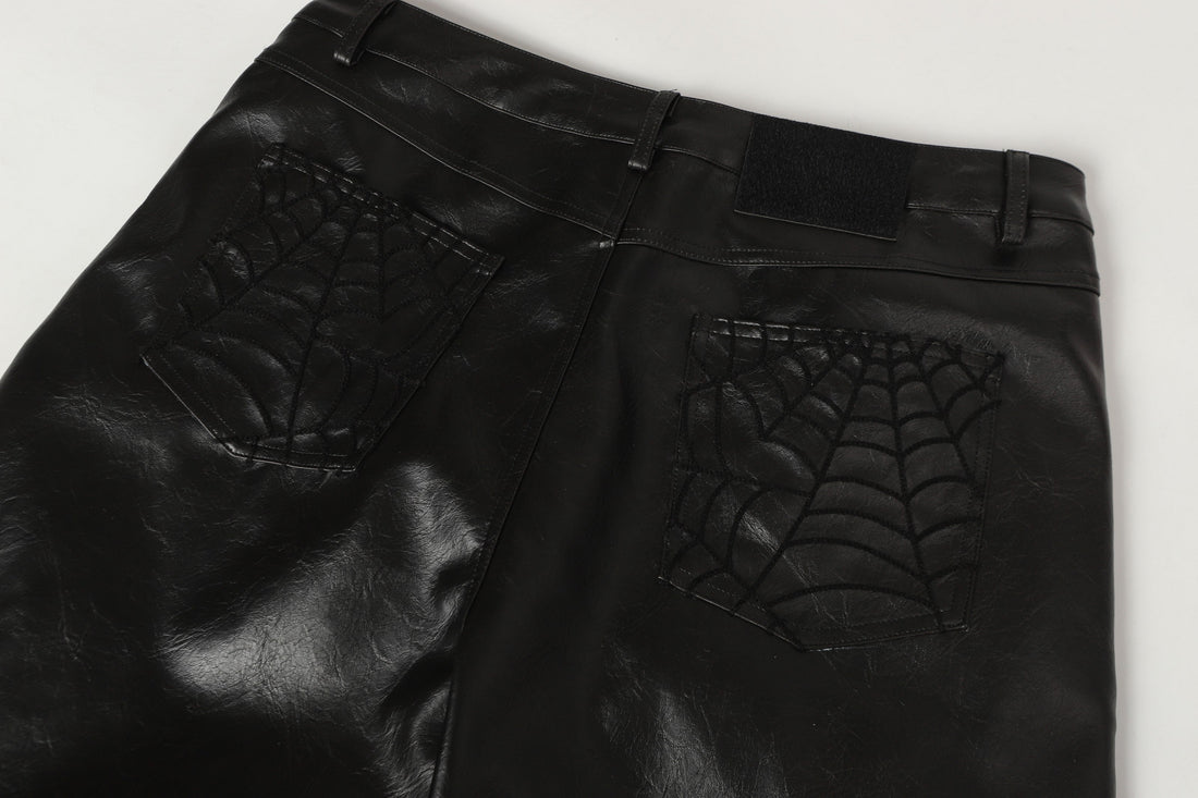 3-6-5.shop Web Embossed PU Wide-Leg Pants