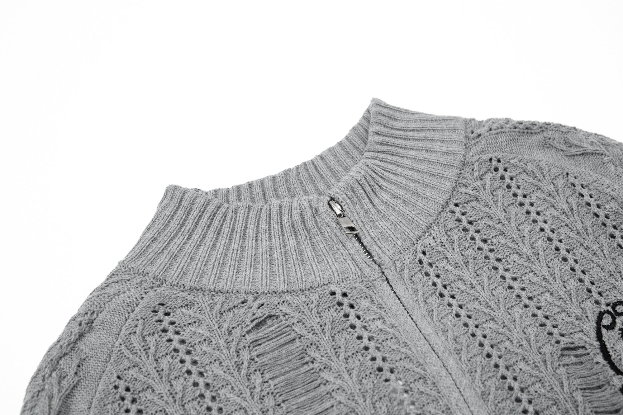 3-6-5.shop Distressed Knit Zip Cardigan