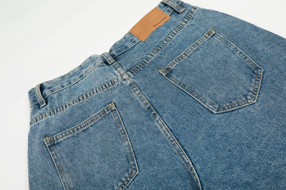 3-6-5.shop Asymmetric Waist Wide-Leg Denim Pants