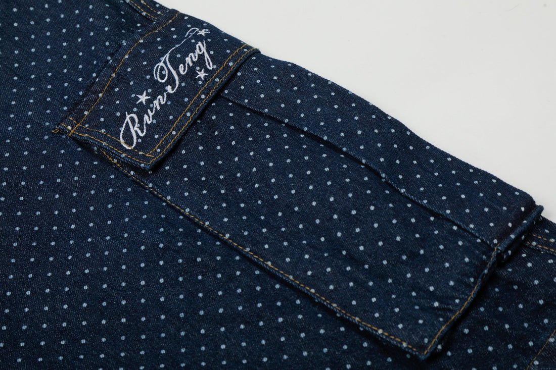 3-6-5.shop Polka Dot Denim Cargo Shorts