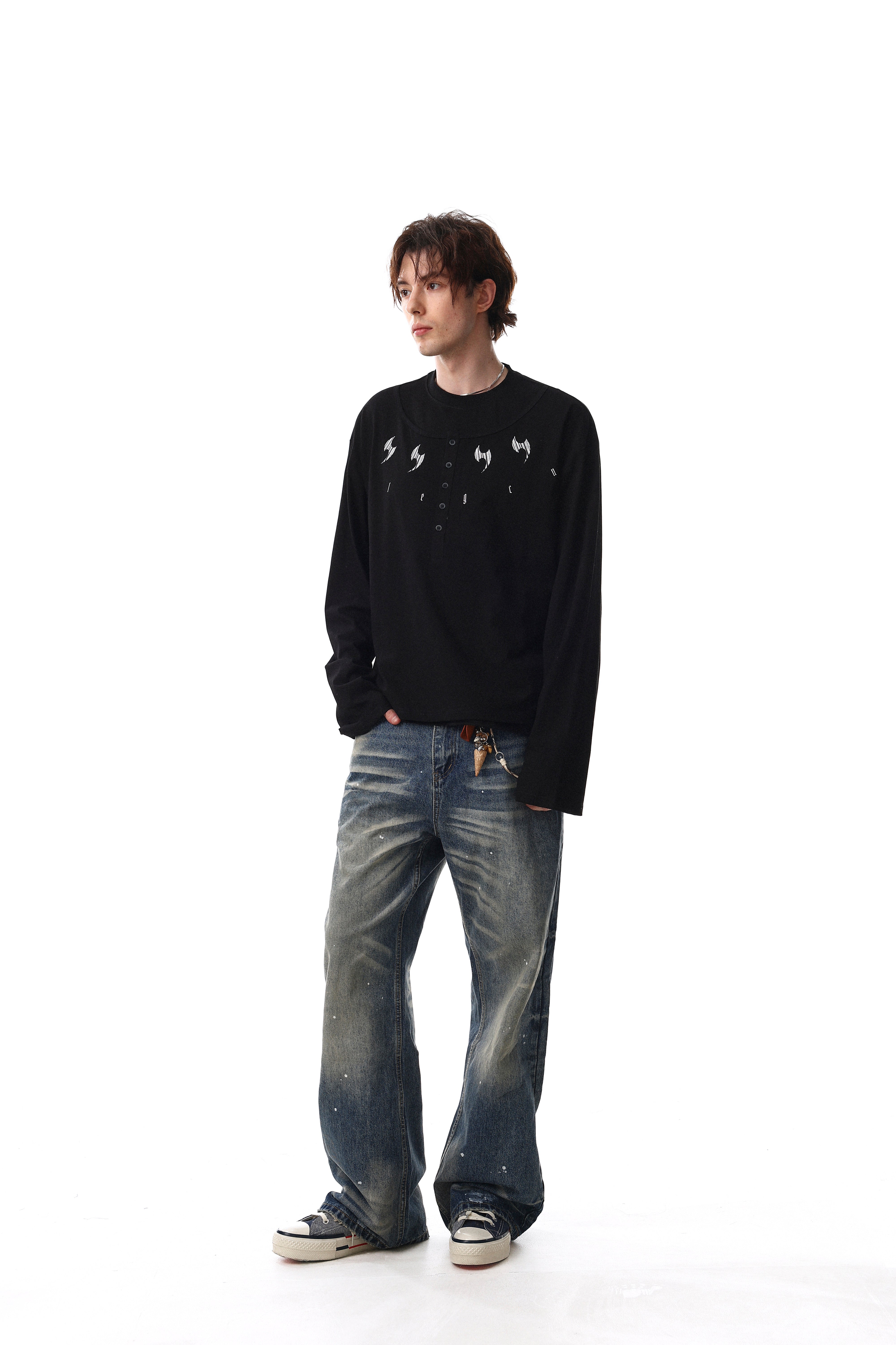 3-6-5.shop Graphic Henley Long Sleeve Tee