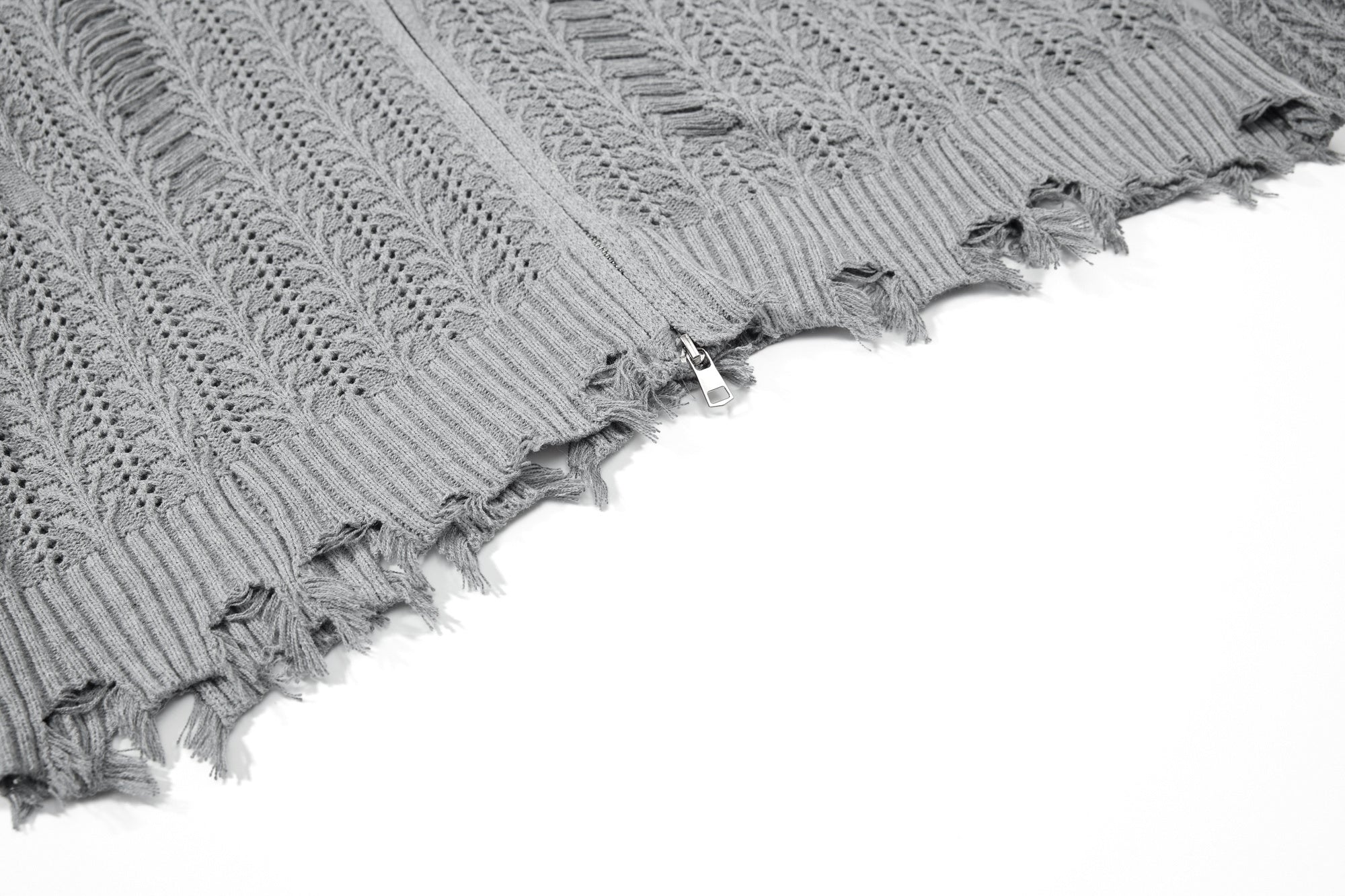 3-6-5.shop Distressed Knit Zip Cardigan