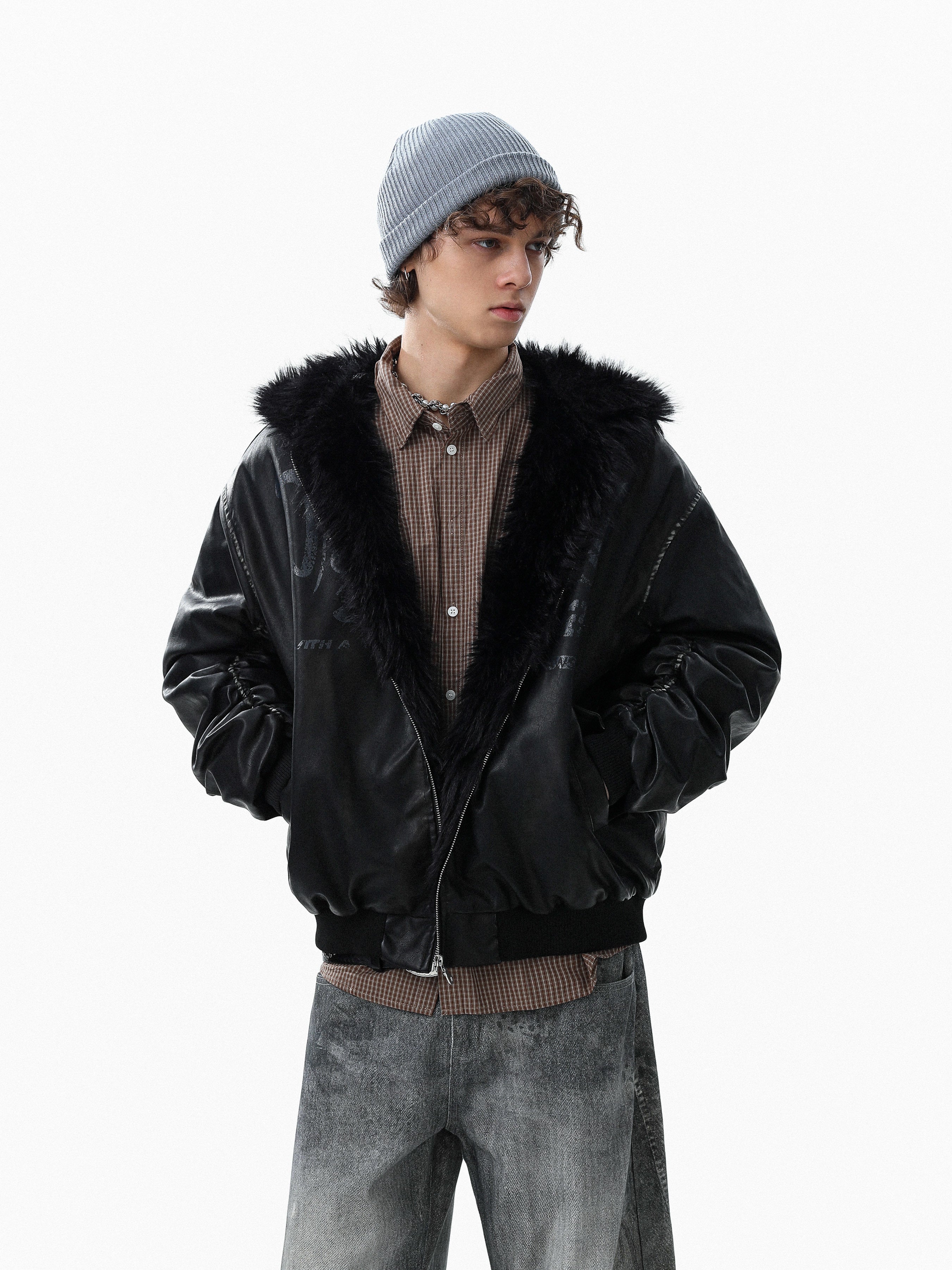3-6-5.shop Vintage Graphic PU Hoodie Jacket