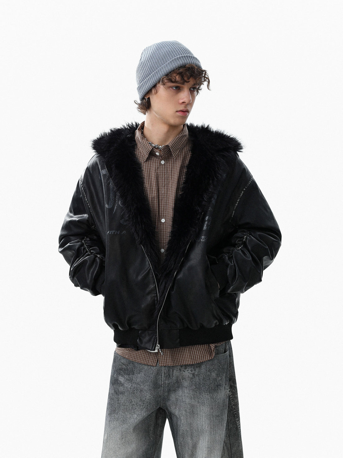 3-6-5.shop Vintage Graphic PU Hoodie Jacket