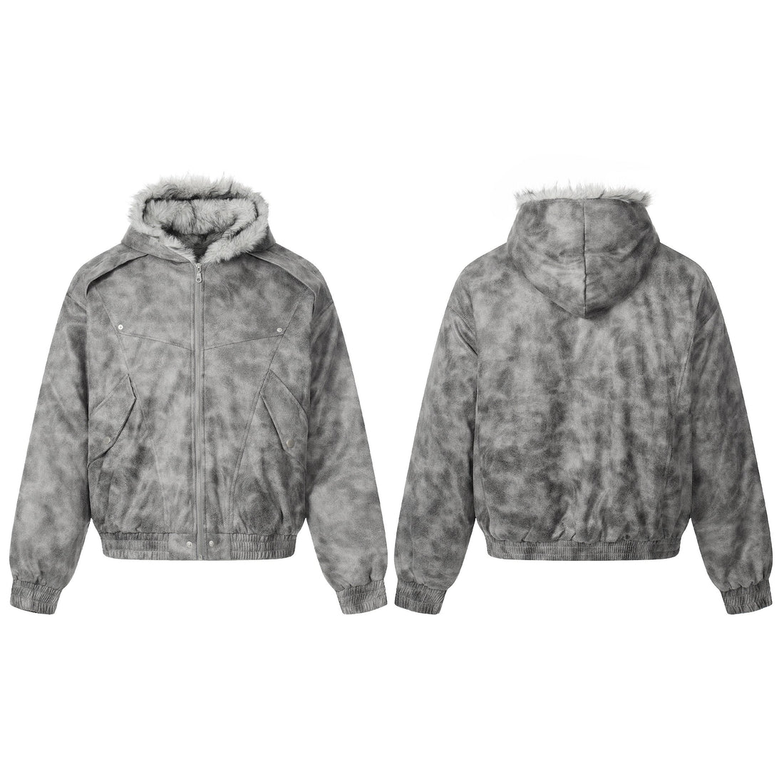 3-6-5.shop Washed Faux-Fur Hooded Jacket