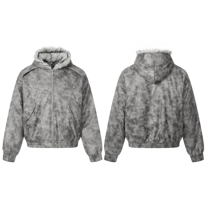 3-6-5.shop Washed Faux-Fur Hooded Jacket