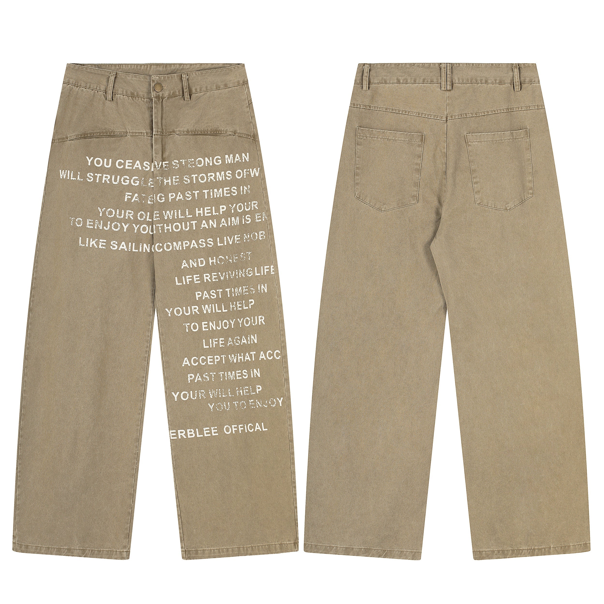 3-6-5.shop Text-Print Vintage Wide-Leg Pants