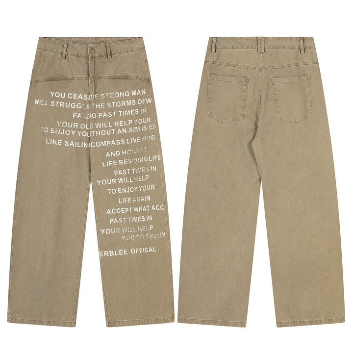 3-6-5.shop Text-Print Vintage Wide-Leg Pants